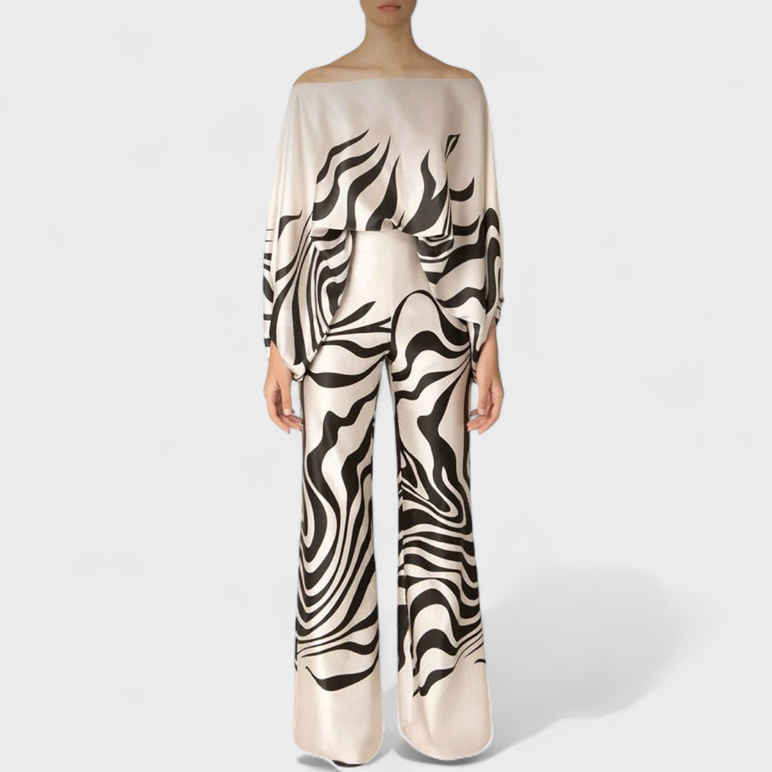 Zoria – Elegancki komplet dwuczęściowy z falistym nadrukiem